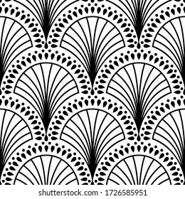 Art Deco pattern. Vector black white background. Luxury seamless ornament. Roaring twenties motif