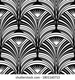 Art Deco pattern. Vector black white background. Luxury seamless ornament. Roaring twenties motif