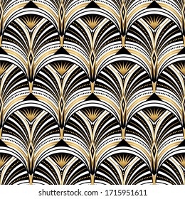 Art Deco pattern. Vector gold black white background. Luxury seamless ornament. Roaring twenties motif