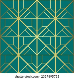 Vector de patrón Art Deco. El dorado y el fondo azul son impecables. El color turquesa de lujo es el estilo de los años 20. 