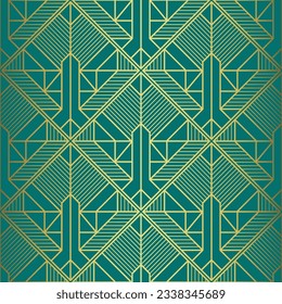 Art Deco pattern vector. Seamless gold and blue background. Luxury turquoise ornament in the 1920s style. 