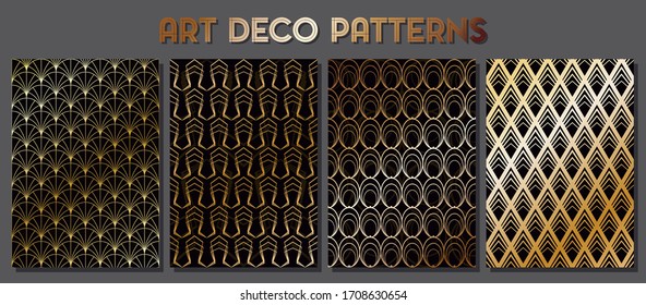 Art Deco Patterns, Repeating Backgrounds 1920s, 1930s, Metal Gradients, Geometric Pattern Set