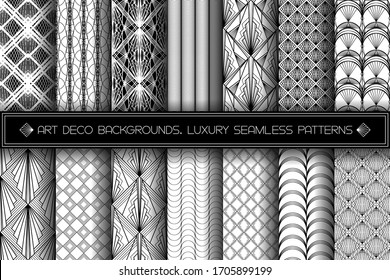 Art Deco Patterns. Seamless black and white backgrounds. Vector set