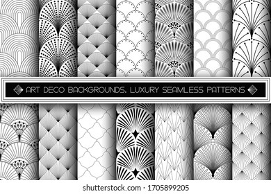 Art Deco Patterns. Seamless black and white backgrounds. Vector set