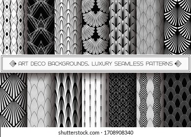 Art Deco Patterns. Seamless black and white backgrounds. Vector set