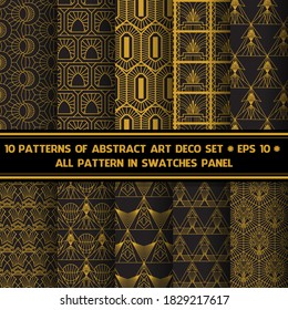 Art Deco Patterns Set. Golden seamless pattern . Geometric decorative vector line design. 1920-30s motifs. Luxury vintage illustration