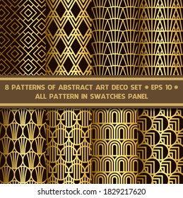 Art Deco Patterns Set. Golden seamless pattern . Geometric decorative vector line design. 1920-30s motifs. Luxury vintage illustration
