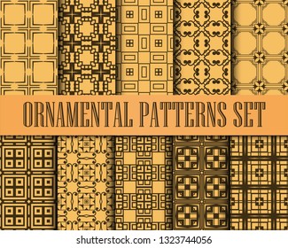 Art Deco Patterns Set. Monochrome backgrounds. Fan scales ornaments. Geometric decorative digital papers. Vector line design. 1920-30s motifs. Luxury vintage illustration