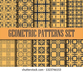 Art Deco Patterns Set. Monochrome backgrounds. Fan scales ornaments. Geometric decorative digital papers. Vector line design. 1920-30s motifs. Luxury vintage illustration