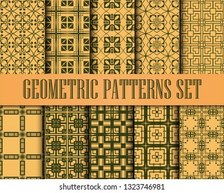 Art Deco Patterns Set. Monochrome backgrounds. Fan scales ornaments. Geometric decorative digital papers. Vector line design. 1920-30s motifs. Luxury vintage illustration