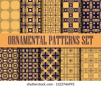 Art Deco Patterns Set. Monochrome backgrounds. Fan scales ornaments. Geometric decorative digital papers. Vector line design. 1920-30s motifs. Luxury vintage illustration