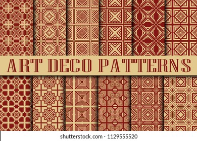 Art Deco Patterns Set. Vintage backgrounds. Fan scales ornaments. Geometric decorative digital papers. Vector line design. 1920-30s motifs. Luxury vintage illustration