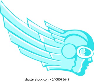 Art Deco pilot head with wings