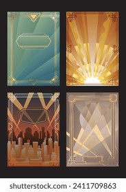 Art Deco Posters Template Set, 1920s - 1930s Backgrounds, Art Deco Frames and Colors