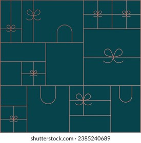 Art deco present composition drawing in linear style on green blue background