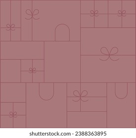 Art deco present composition drawing in linear style on coral background