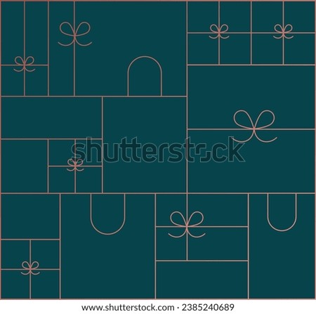 Art deco present composition drawing in linear style on green blue background