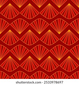 Art Deco red and yellow seamless pattern. Geometric decorative texture. Vector background.