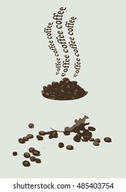 Art deco / retro abstract coffee vector poster / baner / illustration with steam made from word 'Coffee.' Creative, original, unusual. Great for menu or as a poster. Beige background