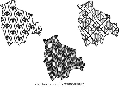 Art Deco retro Bolivia map set. Decorative laser cut file