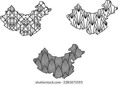Art Deco retro China map set. Decorative laser cut file