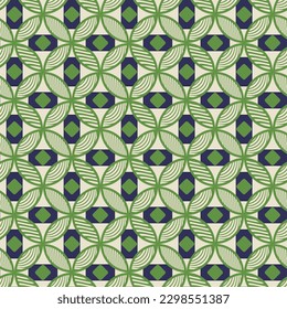 Art Deco Retro Complex Circles Psychedelic Vector Geometric Seamless Pattern Decorative Texture Trendy Fashion Colors Endless Design Green Tones