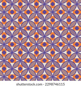 Art Deco Retro Complex Circles Psychedelic Vector Geometric Seamless Pattern Decorative Texture Trendy Fashion Colors Endless Design Electric Purple Orange Tones