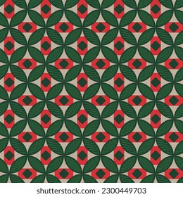 Art Deco Retro Complex Circles Psychedelic Vector Geometric Seamless Pattern Decorative Texture Trendy Fashion Colors Endless Design Dark Red Green Tones
