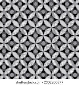 Art Deco Retro Complex Circles Psychedelic Vector Geometric Seamless Pattern Decorative Texture Trendy Fashion Colors Endless Design Black White Tones