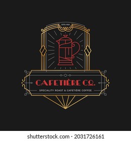 Cafetière art deco retro emblem inspiration template