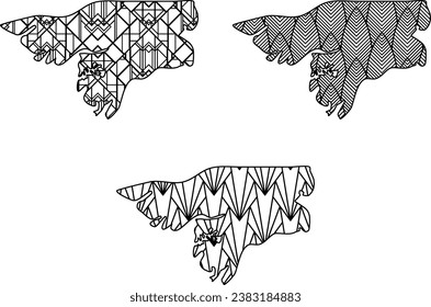 Art Deco retro Guinea- Bissau map set. Decorative laser cut file