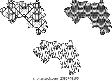 Art Deco retro Guinea map set. Decorative laser cut file