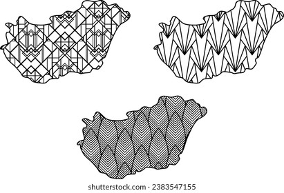 Art Deco retro Hungary map set. Decorative laser cut file