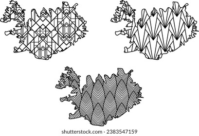 Art Deco retro Iceland map set. Decorative laser cut file