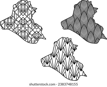 Art Deco retro Iraq map set. Decorative laser cut file
