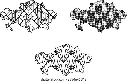 Art Deco retro Kazakhstan map set. Decorative laser cut file