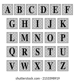 Art Deco retro Latin alphabet with geometric ornament isolated