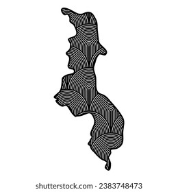 Art Deco retro Malawi map. Decorative laser cut file