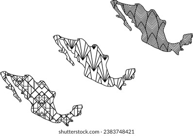 Art Deco retro Mexico map set. Decorative laser cut file