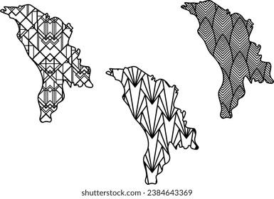 Art Deco retro Moldova map set. Decorative laser cut file
