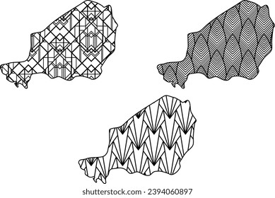 Art Deco retro Niger map set. Decorative laser cut file