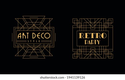 Art Deco Retro Party Card Templates Set, Luxury Design Element for Wedding Invitation, Poster, Banner, Flyer Vintage Vector Illustration.