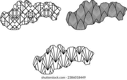 Art Deco retro Slovakia map set. Decorative laser cut file