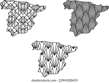 Art Deco retro Spain map set. Decorative laser cut file