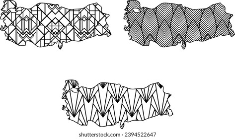 Art Deco retro Turkey map set. Decorative laser cut file