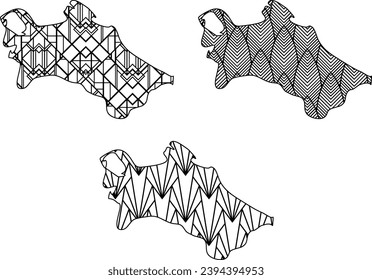 Art Deco retro Turkmenistan map set. Decorative laser cut file