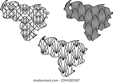 Art Deco retro Venezuela map set. Decorative laser cut file