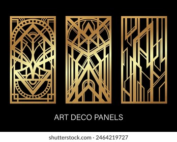Art Deco Roaring Twenties, Gatsby's Style Set of Gold Panels vector