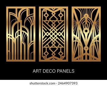 Art Deco Roaring Twenties, Gatsby's Style Set of Gold Panels vector