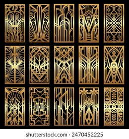 Art Deco Roaring Twenties, Gatsby's Style Set of Gold Panels vector